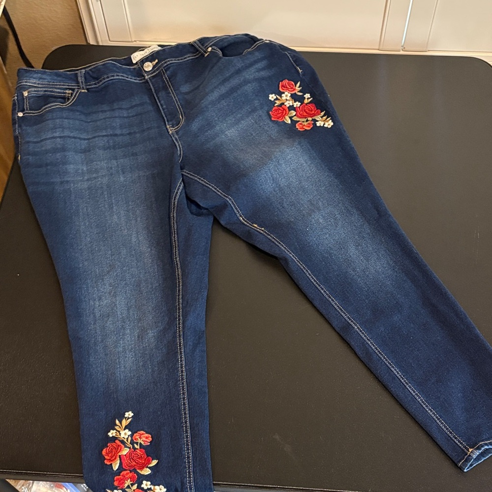 Floral Embroidered Skinny Jeans